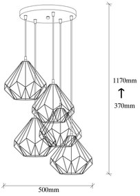 Závesný luster s 5 žiarovkami Diamond III čierny