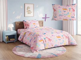 Sada detských obliečok z mikrovlákna DINO ISLAND farebné + obliečka na vankúš 50 x 70 cm ZDARMA