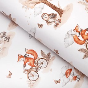 Biante Detské bavlnené posteľné obliečky Sandra SA-696 Líšky na bicykloch - hnedé na bielom Jednolôžko 140x200 a 70x90 cm