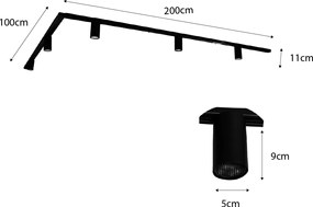 Moderný koľajnicový systém s 5 bodovými svetlami čierny 1-fázový GU10 35mm - Iconic Ruby Honey