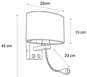 Nástenná lampa mosadz s oválnym zamatovým tienidlom s dizajnom listov 25 cm - Brescia Combi