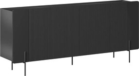 Komoda Malmi 200 cm štvordverová - čierny mat / čierne nohy
