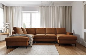 Oranžovohnedá menčestrová rozkladacia rohová pohovka (ľavý roh) Lofty Lilly – Miuform