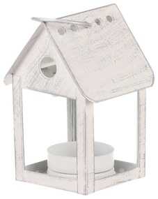 Lampáš kovový Vtáčia búdka, biela, 11 cm