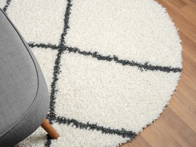 My Flair, Kusový koberec My Shaggy Raute creme kruh, 150x150 (priemer) kruh, čiernobiela, chodba / predsieň