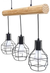 Závesné svietidlo H83 industrial, mriežka 3 74207 - kov / drevo - Čierna