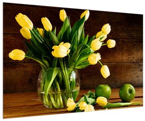 Obraz žltých tulipánov vo váze (90x60 cm)