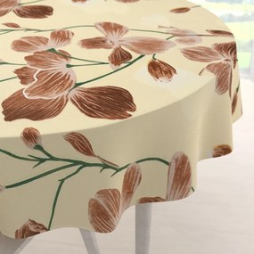Biante Bavlnený okrúhly obrus Sandra SA-536 Hnedé orchidey na vanilkovo žltom Ø 70 cm