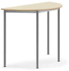 Stôl BORÅS, polkruh, 1200x600x900 mm, laminát - breza, strieborná