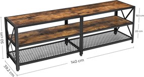 TV stolík pre 60-palcový televízor, 3-úrovňový, oceľový rám