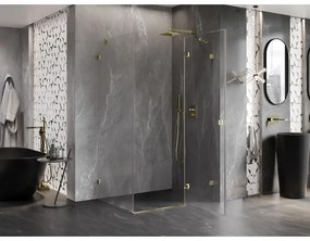 Mexen Lunar, pravostranný výklopný sprchový kút 75 x 70 cm, 8mm číre sklo, zlatý profil, 834-075-070-50-00-P