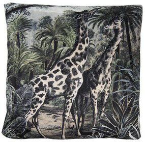 Čierny zamatový vankúš s výplňou Giraffes - 45*45cm