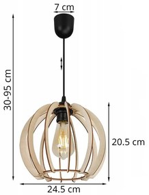 Závesné svietidlo Timber 1, 1x drevené tienidlo, lp