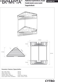 Bemeta Design CYTRO: Polička, do sprchy, dvojitá, rohová - 102308132