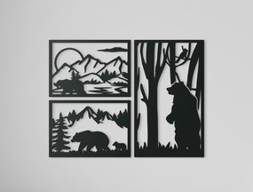 drevko 3-dielny obraz Medvedí triptych Rozmer obrazu: 33,5 x 44,5 cm, Farba dekorácie: Čierna