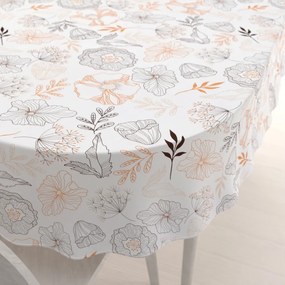 Biante Bavlnený oválny obrus Sandra SA-526 Hnedé vlčie maky na bielom 120x140 cm