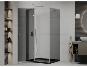 Mexen Roma, sprchový kút s krídlovými dverami 100 (dvere) x 80 (stena) cm, 6mm šedé sklo, chrómový profil + slim sprchová vanička čierna + chrómový sifón, 854-100-080-01-40-4070