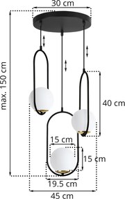 Závesné svietidlo Florence, 3x biele sklenené tienidlo, b/g, o, U
