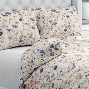 Biante Bavlnené posteľné obliečky Sandra SA-630 Modro-hnedé vlčie maky na svetlo vanilkovom Jednolôžko 140x200 a 70x90 cm