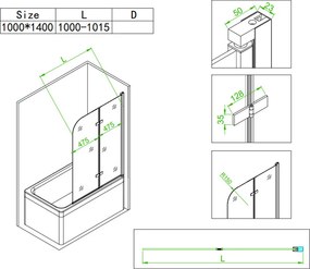 BPS-koupelny Dvojdielna vaňová zástena PR04 GL 100x140 zlatá