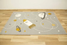 Detský koberec Kids 534547/89945 Mouse, sivý/horčicový, vesmír