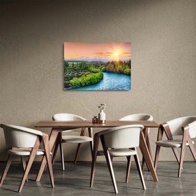 Sklenený obraz - Lesná horská krajina (70x50 cm)