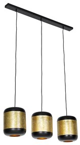 Vintage závesná lampa čierna s mosadzným predĺženým 3-svetlom - Kayleigh