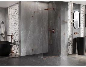 Mexen Lunar-B, pravostranný výklopný sprchový kút 90 x 90 cm, 8mm číre sklo, profil ružové zlato, 832-090-090-60-00-P