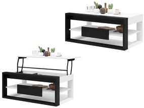 FRAME Biely mat / Čierny mat - MODERNÝ STÔL SO ZDVÍHACÍM VRCHOM + ÚLOŽNÝM PRIESTOROM + POLICA