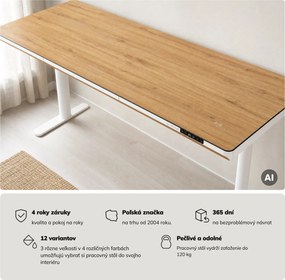 Elektrický písací stôl sit-stand so zásuvkou a bezdrôtovou nabíjačkou Qi biely/zlatý dub, 1600 mm: ELLIS