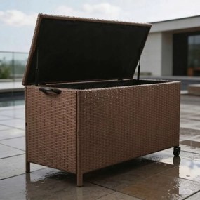 Elegantný záhradný úložný box z technoratanu - hnedý S