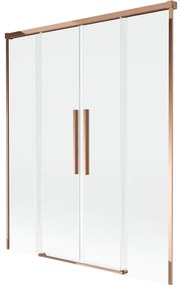 Mexen Rox, 2-krídlová posuvná vaňová zástena 150 x 150 cm, 8mm číre sklo, ružové zlato profil, 8C9-150-002-60-00
