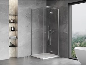 Mexen Mist-F T, 1-krídlový skladací sprchový kút pravý 80 x 80 cm, číre sklo, chrómový profil, 8A6T-080-080-01-00-P