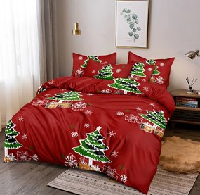 DomTextilu Sviatočné červené vianočné posteľné obliečky s vianočným stromčekom 3 časti: 1ks 160 cmx200 + 2ks 70 cmx80 Červená 180x220 cm 46889-218402
