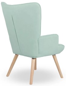 Kreslo ušiak CORDU + taburet — masív, látka, prírodná / mentolová