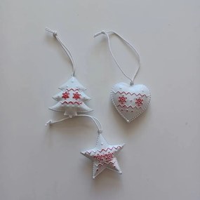 DECOLED Sada kovových vianočných závesných ozdôb s patinou stromček, srdce, hviezda, severský motív