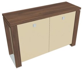 Nízka skriňa Verno+ S 140 x 46 x 90 cm, sklenené dvere, orech / vanilka