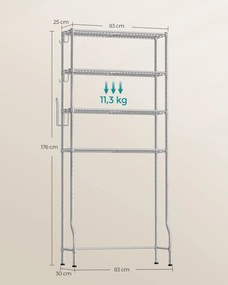4-úrovňová kúpeľňový regál, stojan nad práčku, sivý