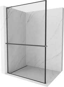 Mexen Kioto+ L, sprchová zástena Walk-In s poličkou a vešiakom 80 x 200 cm, 8mm číre sklo čierny vzor, grafitový profil, 800-080-123-66-70