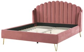 Zamatová posteľ 180 x 200 cm ružová AMBILLOU Beliani