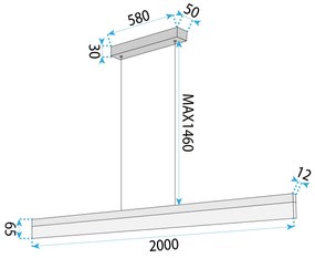 Toolight Toolight, LED stropné svietidlo 200cm, 48W, 4000K, APP1697-CP, zlatá matná, OSW-07893