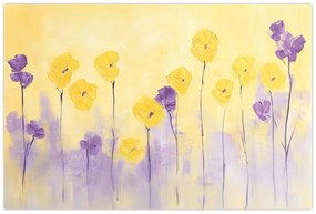 Obraz - Fialové a žlté kvietky (90x60 cm)