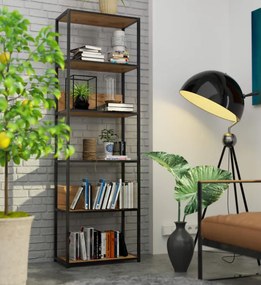 Kovový regál 60 cm, 6 políc, čierny / dub craft