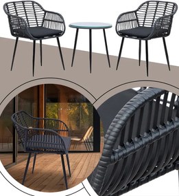 Záhradný ratanový set Napoli – čierna súprava s 2 kreslami a stolíkom