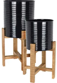 KOVOVÝ KVETINÁČ SO STOJANOM TIN SADA 2KS 58X31,5 CM+50X29 CM ČIERNA