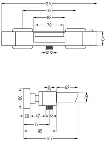 Mexen Carl, sprchový set s dažďovou sprchou a CUBE termostatickou vaňovou batériou, chrómová, 77360240-00