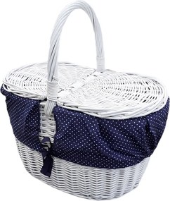 HRADIL Prútený košík na piknik biely s modrou látkou