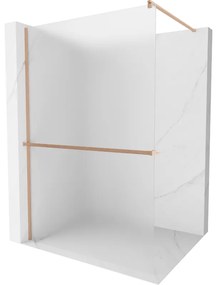Mexen Kioto+, sprchová zástena Walk-In s poličkou a vešiakom 70 x 200 cm, 8mm sklo námraza, medený matný profil, 800-070-121-65-30