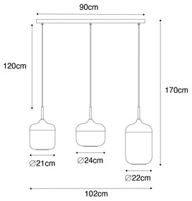 Dizajnové závesné svietidlo čierne so zlatom a dymovým sklom 3-svetlo - Kyan