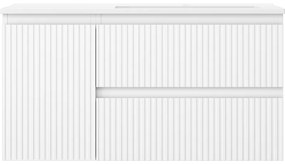 Mexen Rivel, kúpeľňová skrinka 90 cm s pravým umývadlom Otis, 2S, 1D, drážkovaná, biela matná, 91A23-09047-3-BBFFF01-W18P01